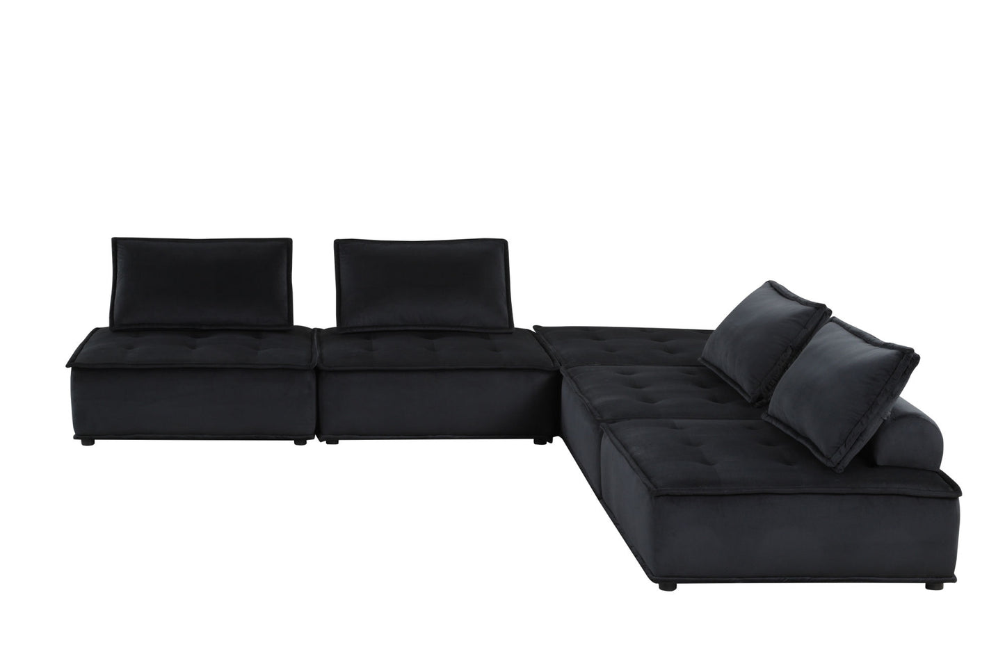 anna  black velvet 5 pc sectional sofa with ottoman