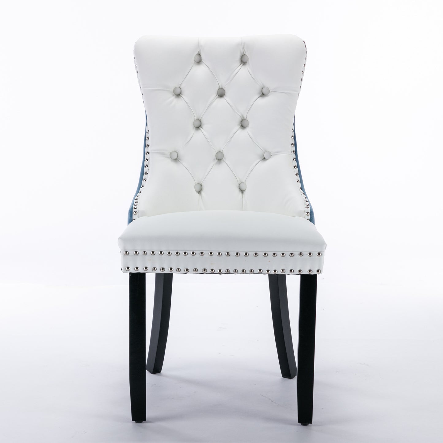nikki collection modern high-end tufted dining chairs 2-pcs set, white+light blue