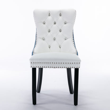 Nikki Collection Modern High-end Tufted Dining Chairs 2-Pcs Set, White+Light Blue