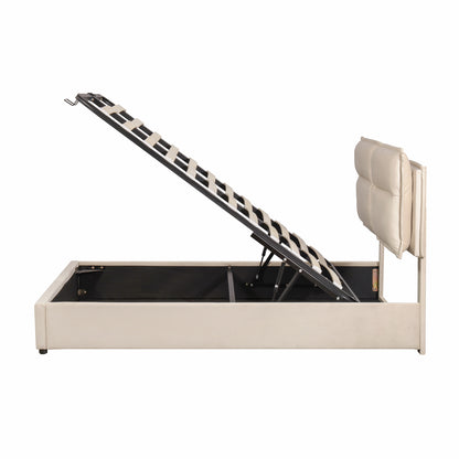 Upholstered Platform bed with a Hydraulic Storage System
