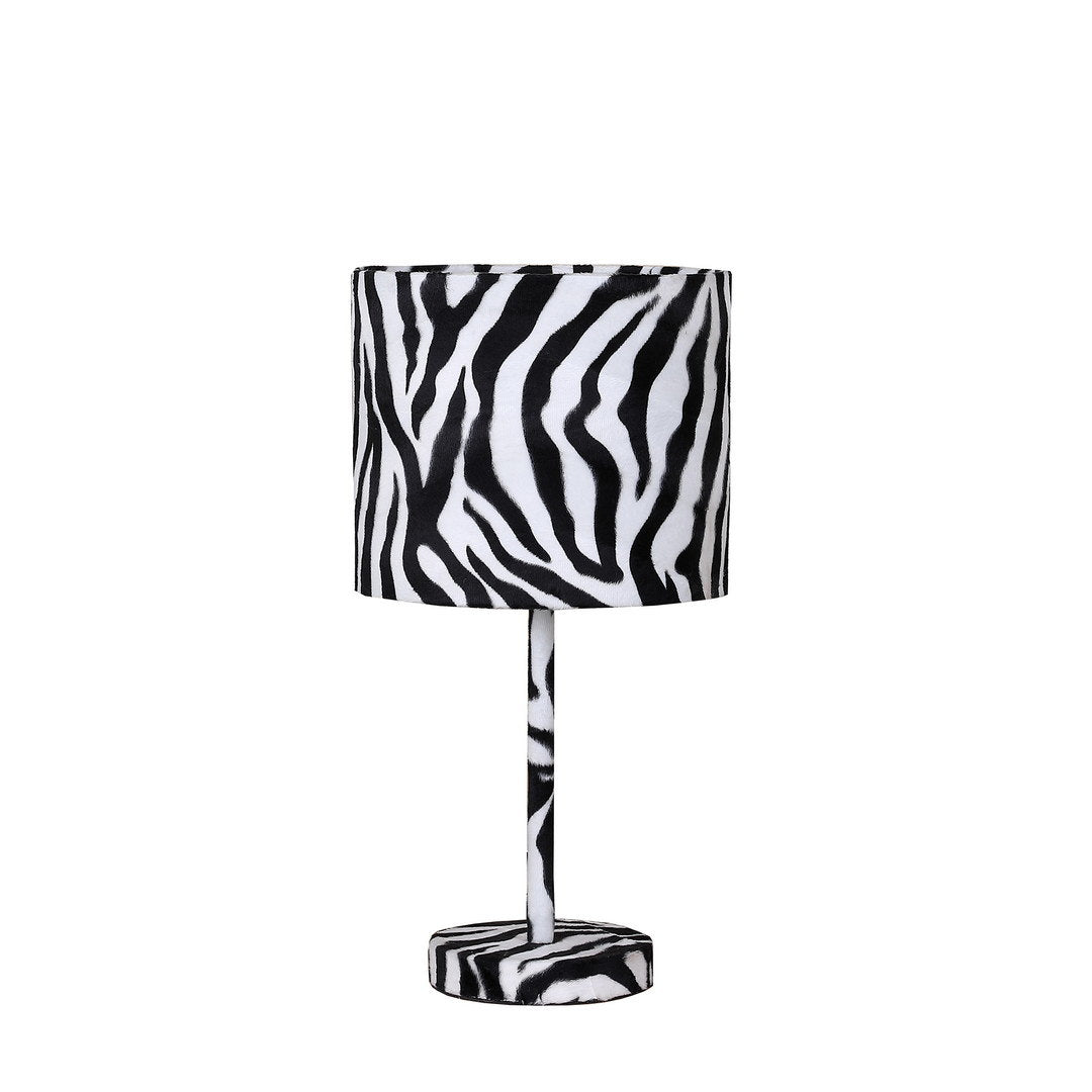 19.25" faux suede zebra metal table lamp