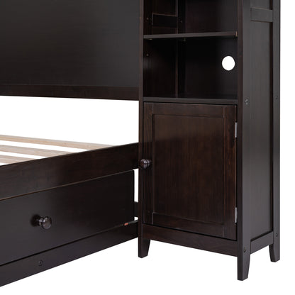 Wooden Bed With All-in-One Cabinet and Shelf