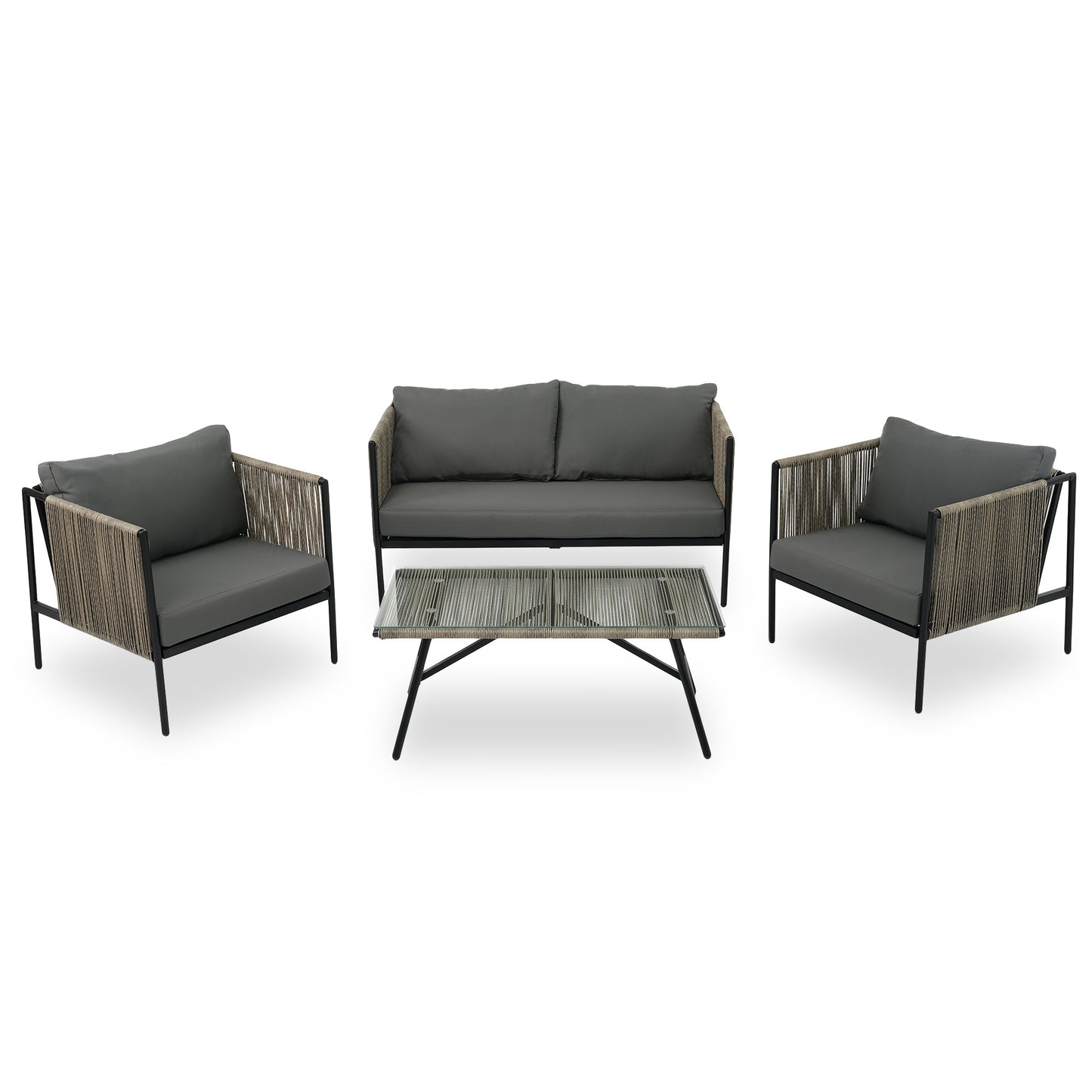 go 4-piece rope sofa set with thick cushions, gray