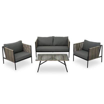 GO 4-Piece Rope Sofa Set with Thick Cushions, Gray