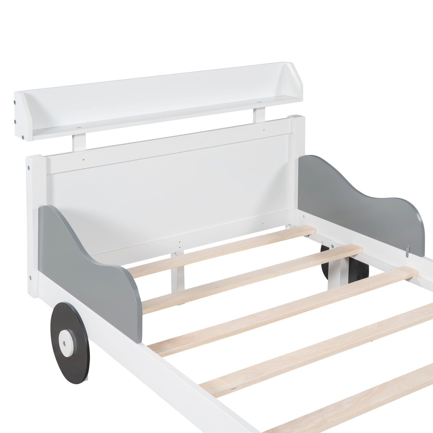 twin size car-shaped platform bed, white