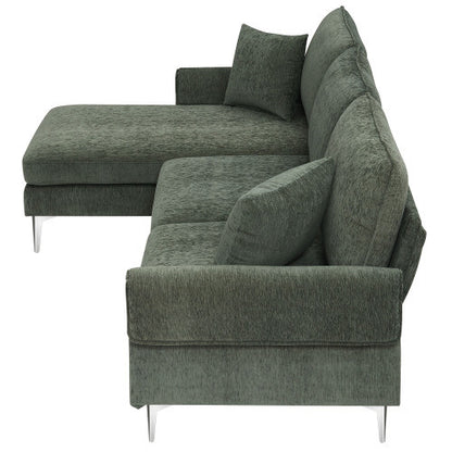 Chenille L-Shaped Sofa with 2 Pillows