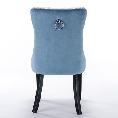 Nikki Collection Modern High-end Tufted Dining Chairs 2-Pcs Set, White+Light Blue