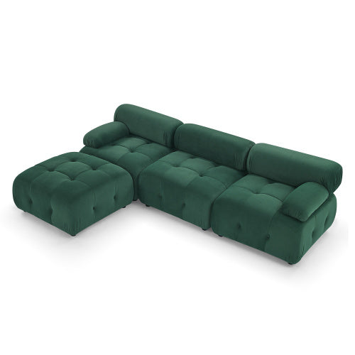 button tufted modular sectional sofa, navy velvet