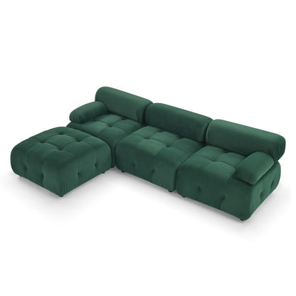 Button Tufted Modular Sectional Sofa, Navy Velvet