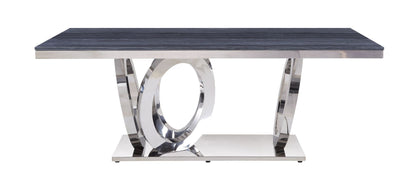 ACME Nasir Dining Table, Gray Printed Faux Marble & Mirrored Silver Finish
