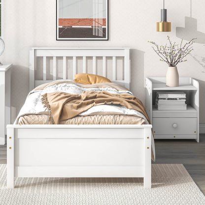 Twin Bed with Headboard & Nightstand, White