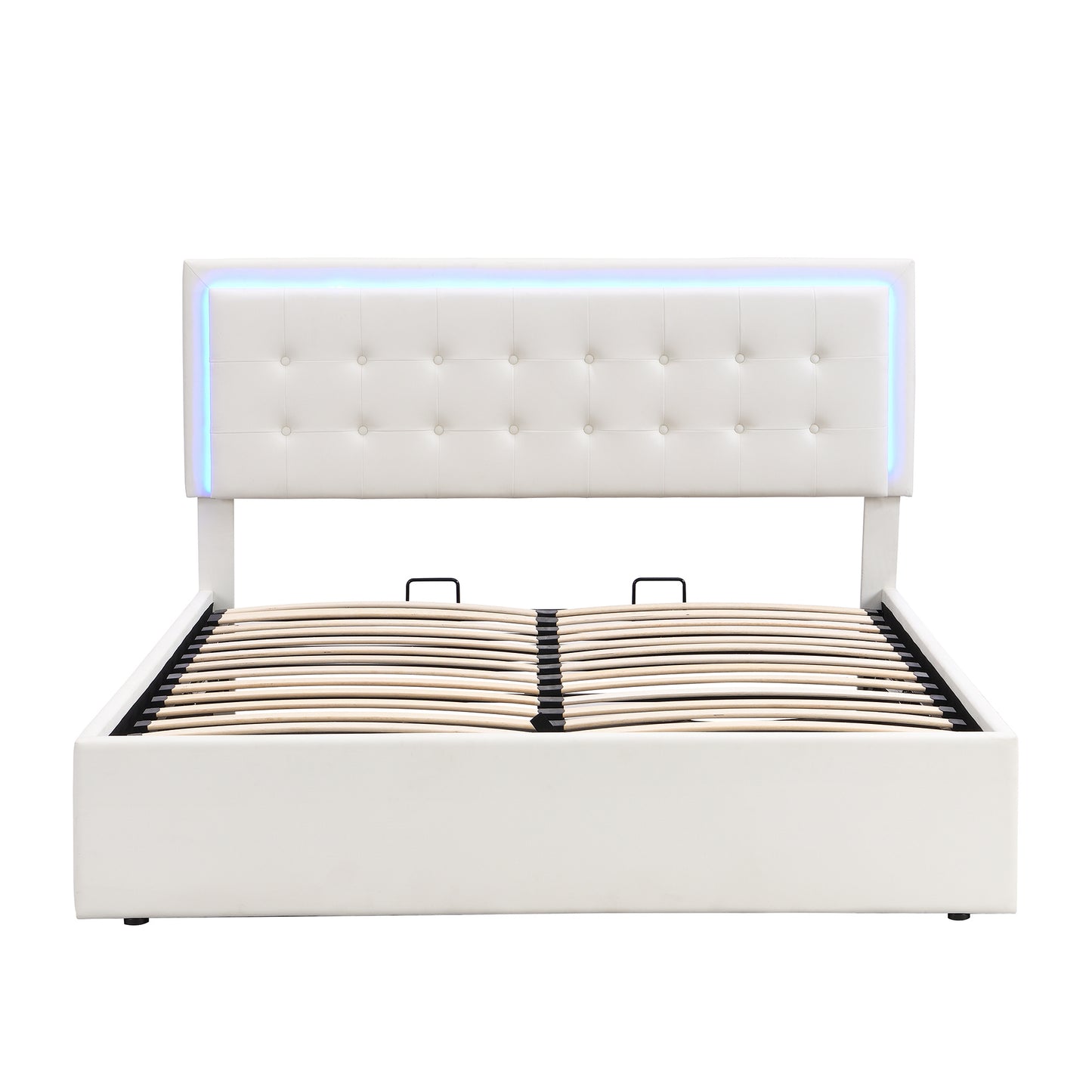 tufted upholstered platform bed with hydraulic storage system & pu storage bed with led lights