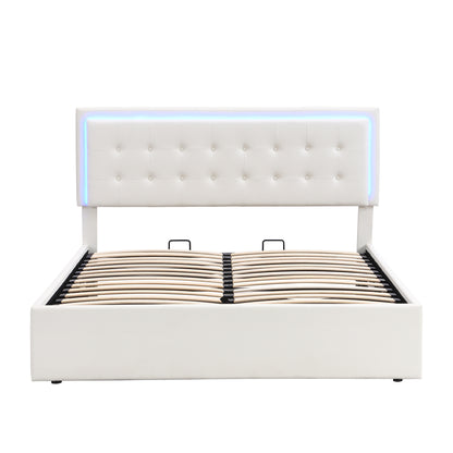 Tufted Upholstered Platform Bed with Hydraulic Storage System & PU Storage Bed with LED Lights