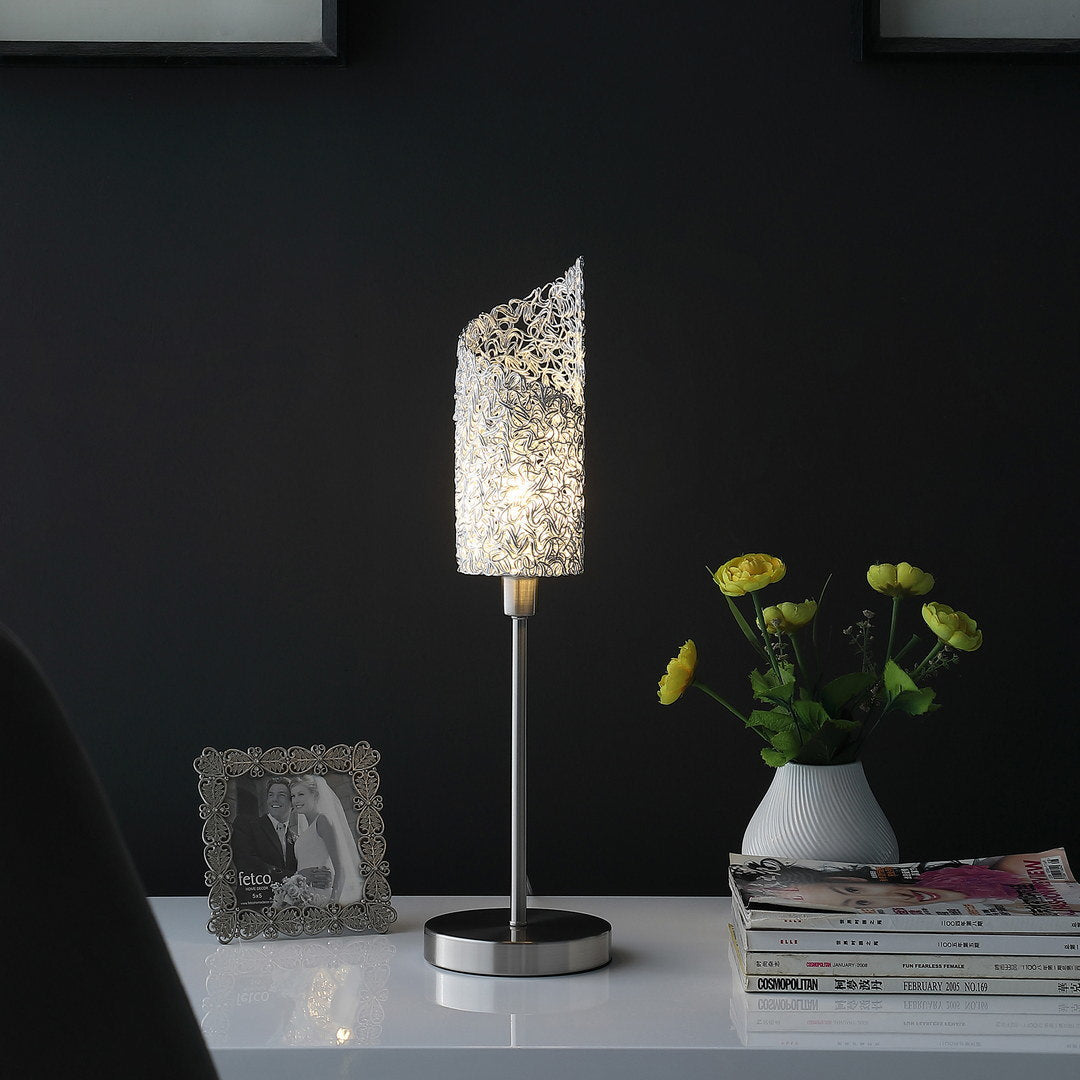 22" in aldo upright concave aluminum brush silver table lamp
