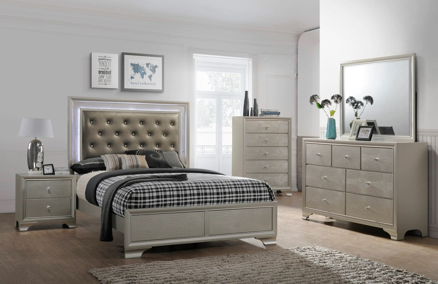 modern champagne upholstered diamond tufted bed