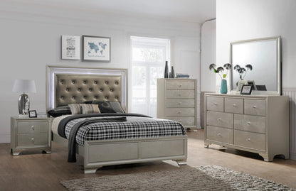 Modern Champagne Upholstered Diamond Tufted Bed