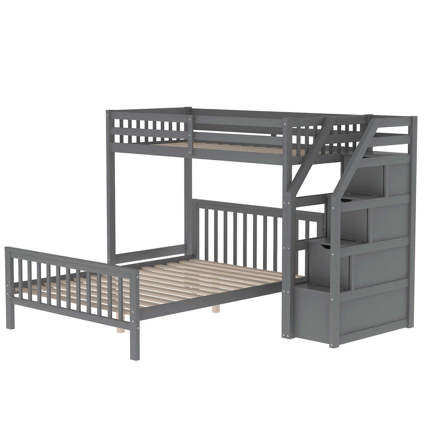 twin over full loft bed with staircase,gray