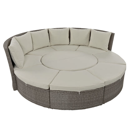 TOPMAX Patio 5-Piece Round Rattan Sectional Sofa Set, Gray