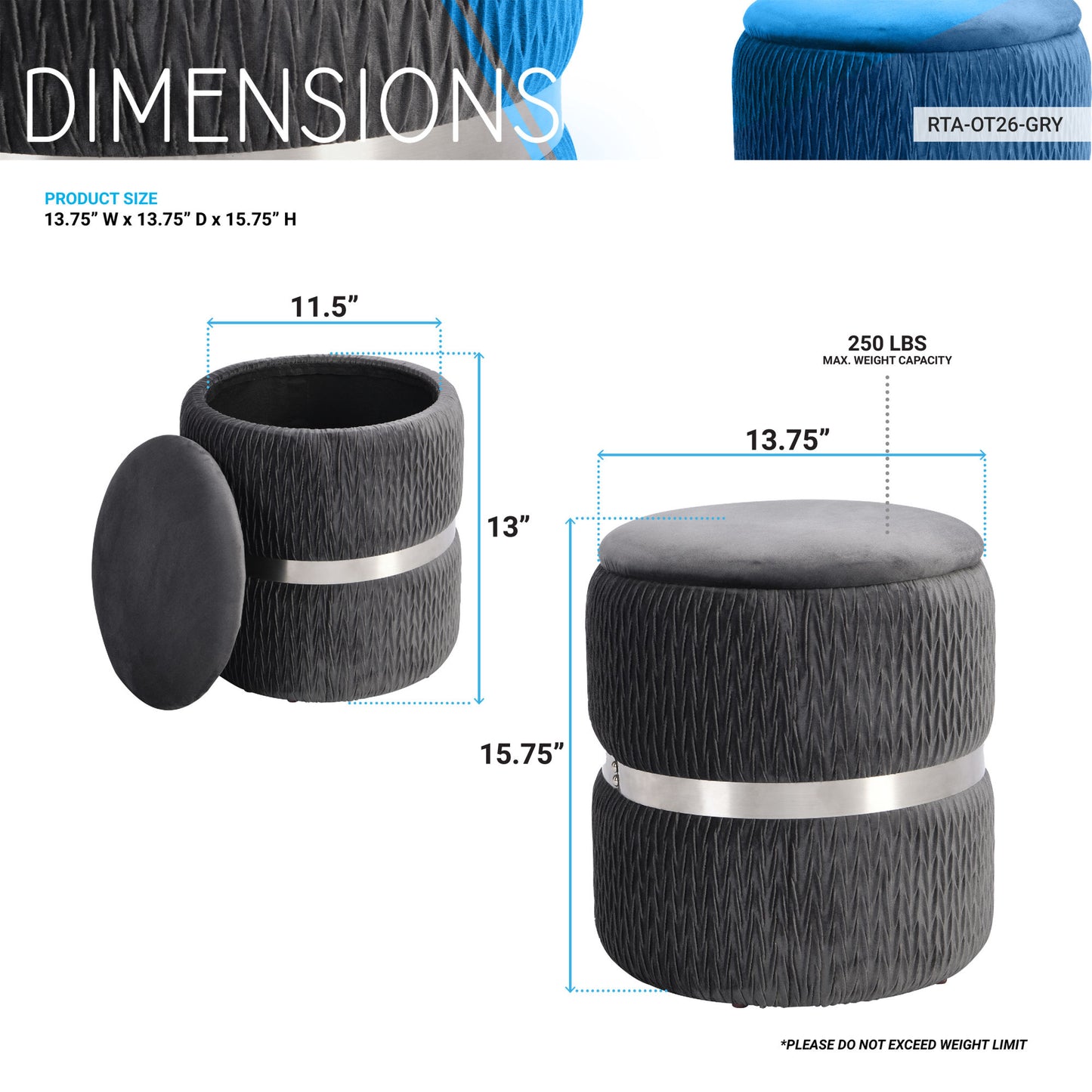 techni mobili storage ottoman; grey