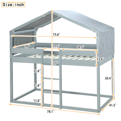 Twin Over Twin Bunk Bed Wood Bed with Tent