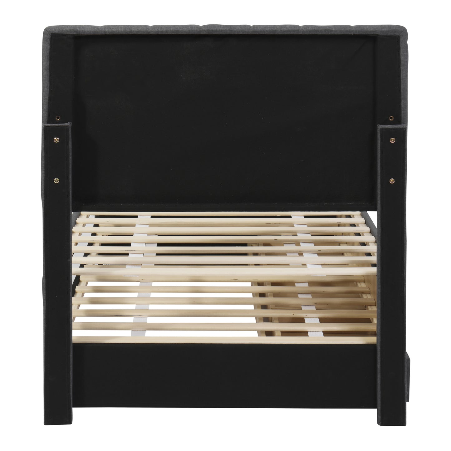 dana upholstered platform bed with trundle and 3 drawers, gray