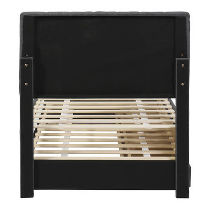Dana Upholstered Platform Bed with Trundle and 3 Drawers, Gray