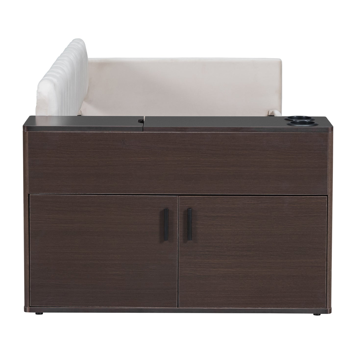 upholstered multi-functional daybed with cup holder and a set of usb ports and sockets, beige