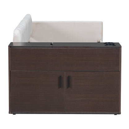 Upholstered Multi-functional Daybed with Cup Holder and a set of USB Ports and Sockets, Beige