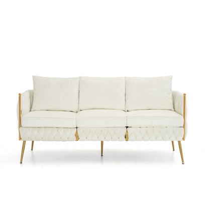 3 Piece Modern Velvet Upholstered Set, Cream White Velvet