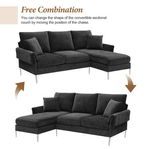 chenille l-shaped sofa with 2 pillows