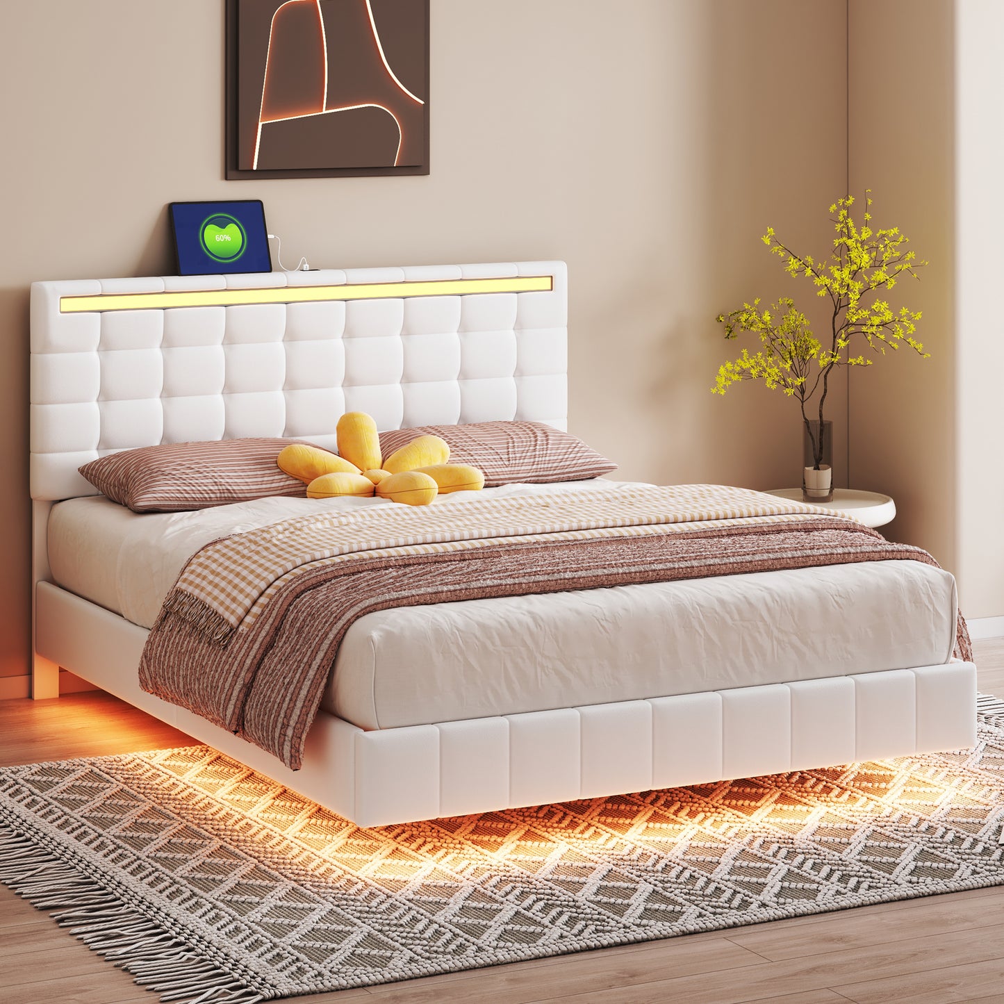 floating bed frame with led lights and usb charging #5
