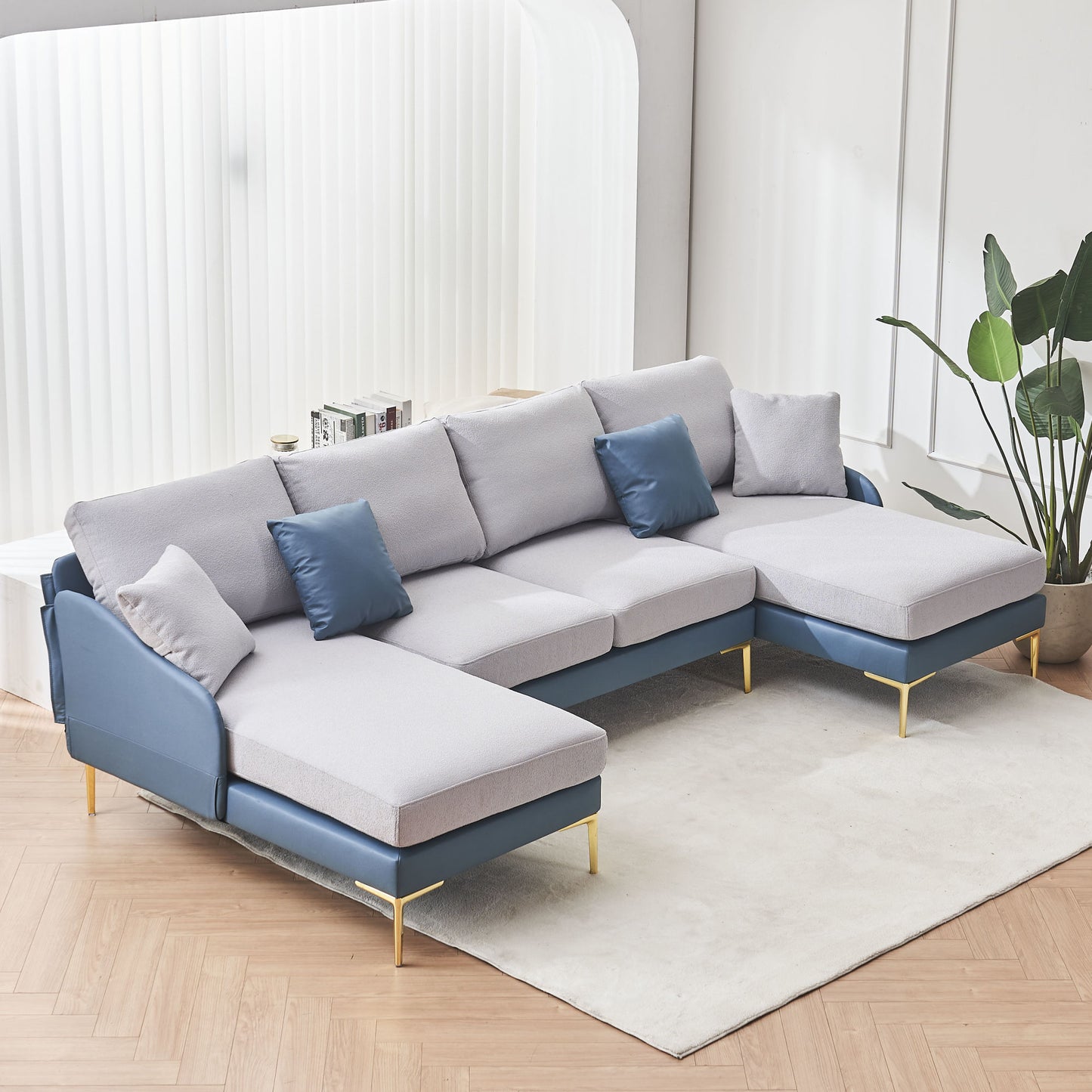 holly comfy sectional, blue+light grey
