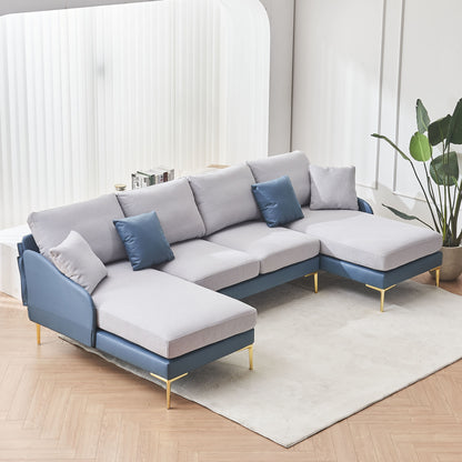 Holly Comfy Sectional, Blue+Light Grey