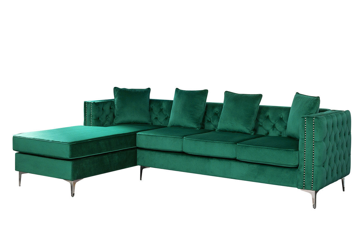 ryan reversible sectional sofa chaise, green velvet