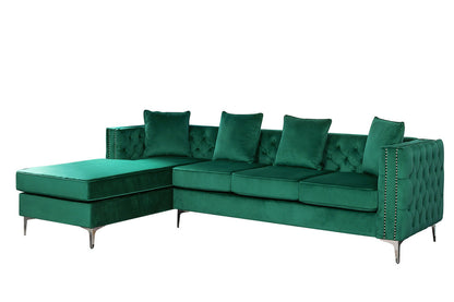 Ryan Reversible Sectional Sofa Chaise, Green Velvet