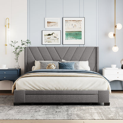 Amber Storage Bed Linen Upholstered Platform Bed with 3 Drawers (Gray)