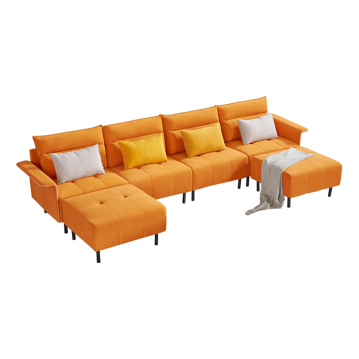 u-shaped sectional sofa with 2 removeable ottoman and 4 pillows