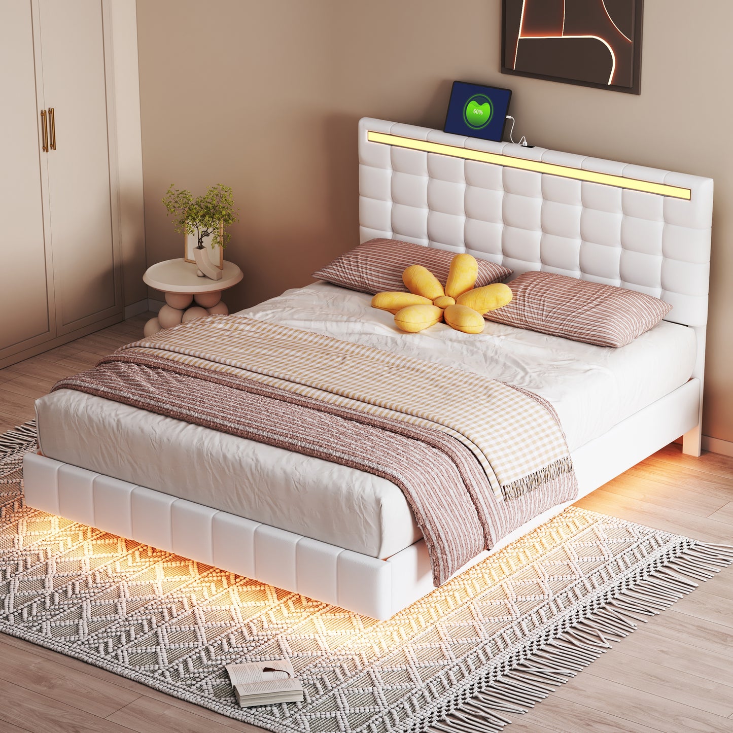 floating bed frame with led lights and usb charging #5