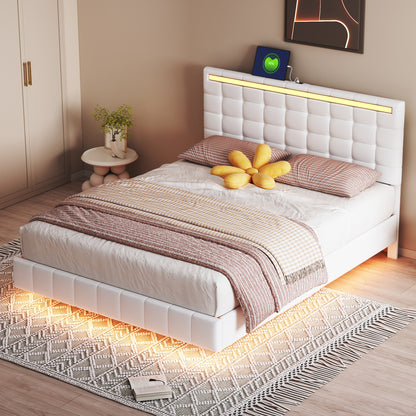 Floating Bed Frame with LED Lights and USB Charging #5