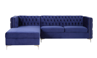 ACME Sullivan Sectional Sofa with Storage, Navy Blue Velvet