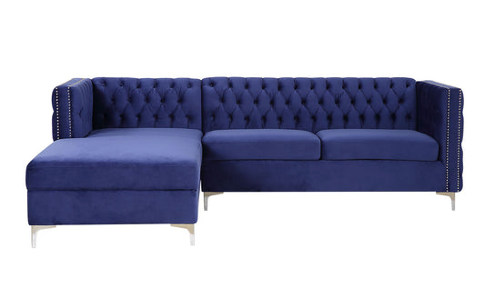 ACME Sullivan Sectional Sofa with Storage, Navy Blue Velvet