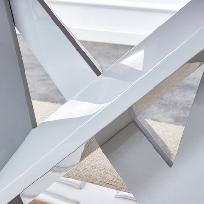 MDF Faux Marble Dining Table with White Double V-Shaped Support
