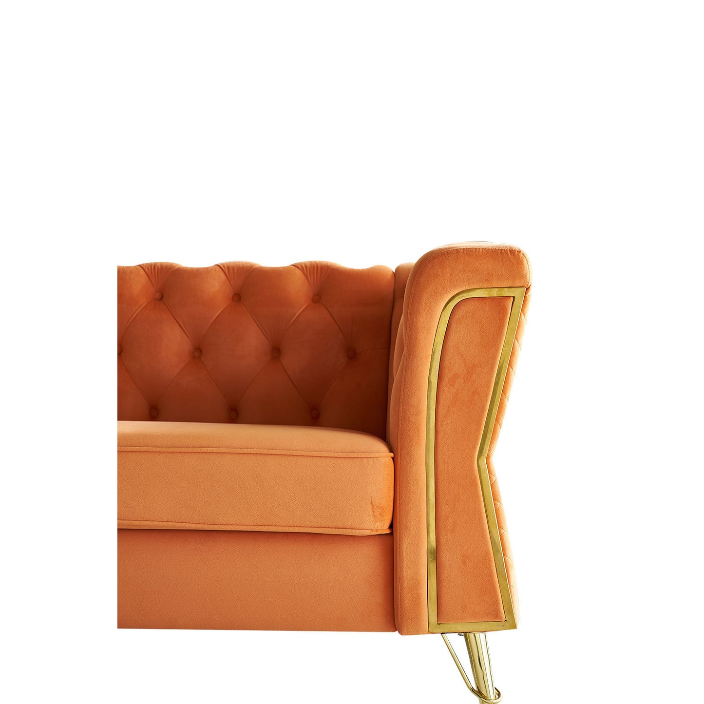 modern tufted velvet sofa, orange