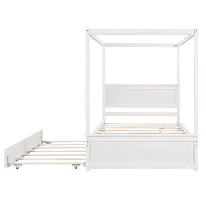 Wood Canopy Bed with Trundle