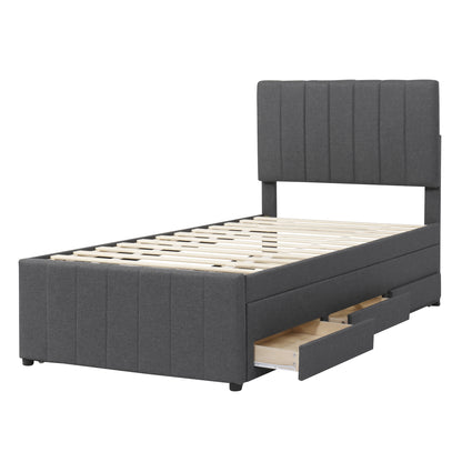 Dana Upholstered Platform Bed with Trundle and 3 Drawers, Gray