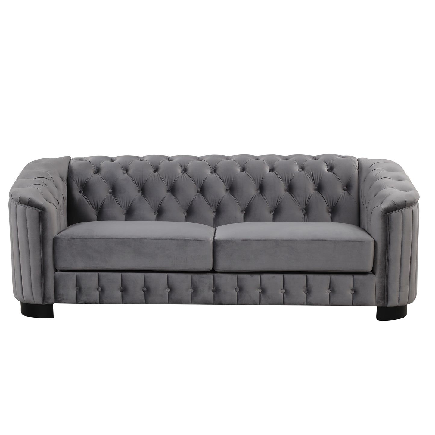 velvet upholstered sofa, grey