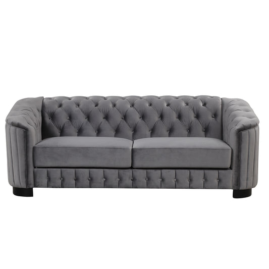 Velvet Upholstered Sofa, Grey