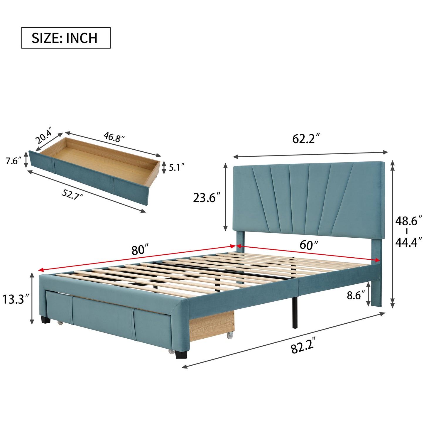 queen size storage bed velvet upholstered platform bed with a big drawer