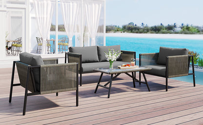 GO 4-Piece Rope Sofa Set with Thick Cushions, Gray