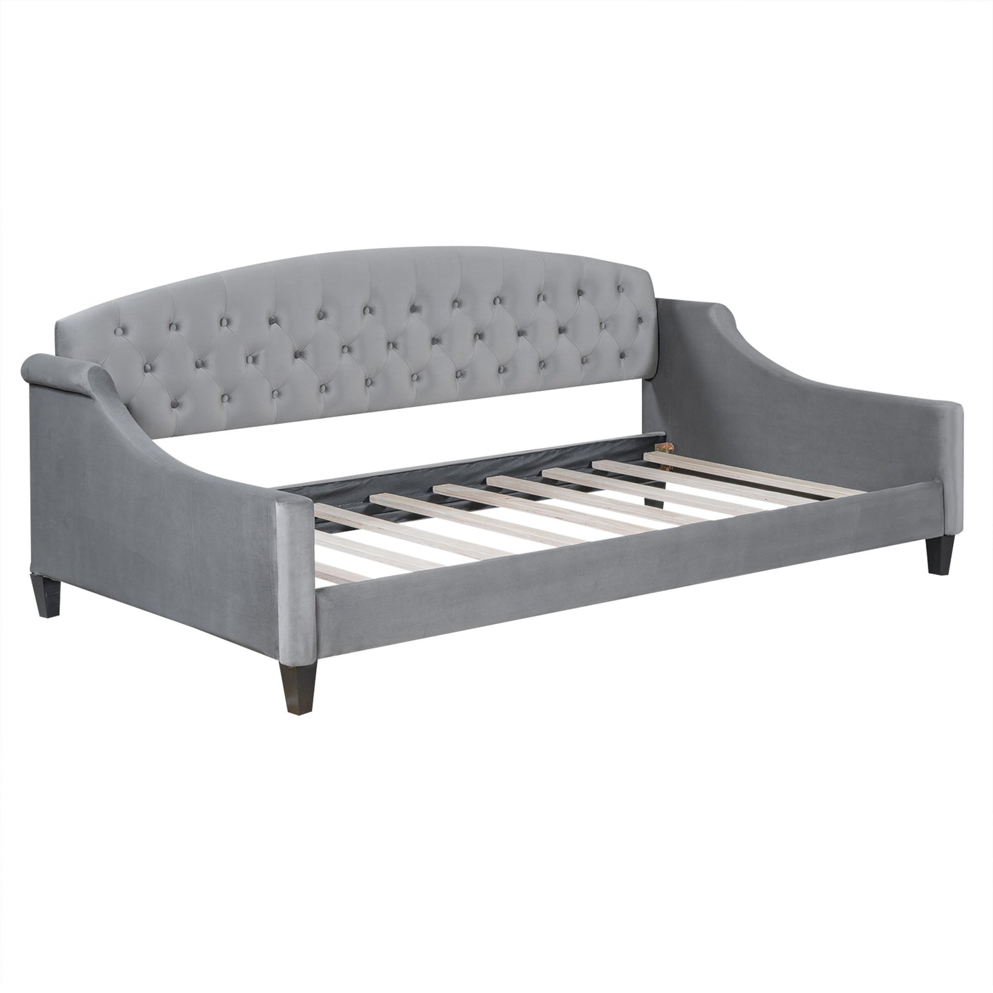 modern luxury upholstered tufted button bed, grey